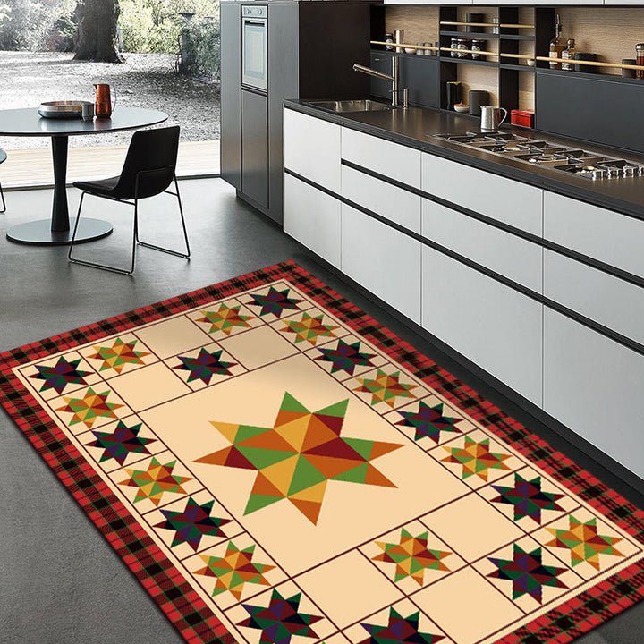 Lisslune | Moroccan living room rug in ivory Geometric triangle square print rug polyester anti-slip rug