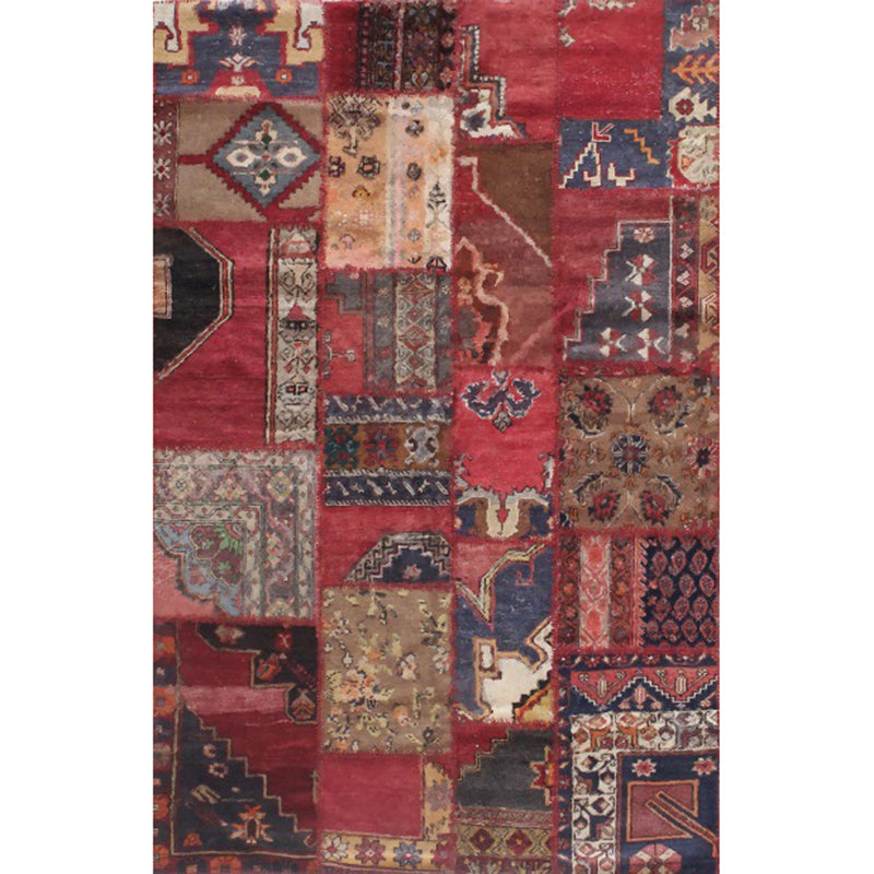 Lisslune | Red Bedroom Carpet Moroccan Rectangular Floral Stripe Printed Carpet Polyester Non-Slip Carpet