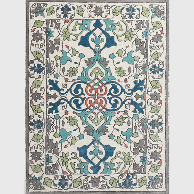 Lisslune | Moroccan living room wallpaper in ivory leaf pattern printed carpet polyester non-slip rug
