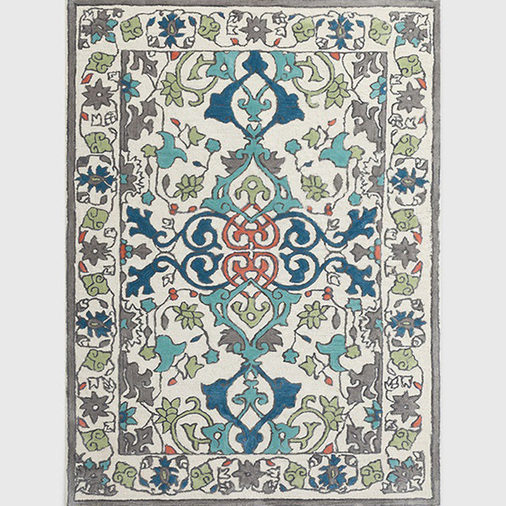 Lisslune | Moroccan living room wallpaper in ivory leaf pattern printed carpet polyester non-slip rug