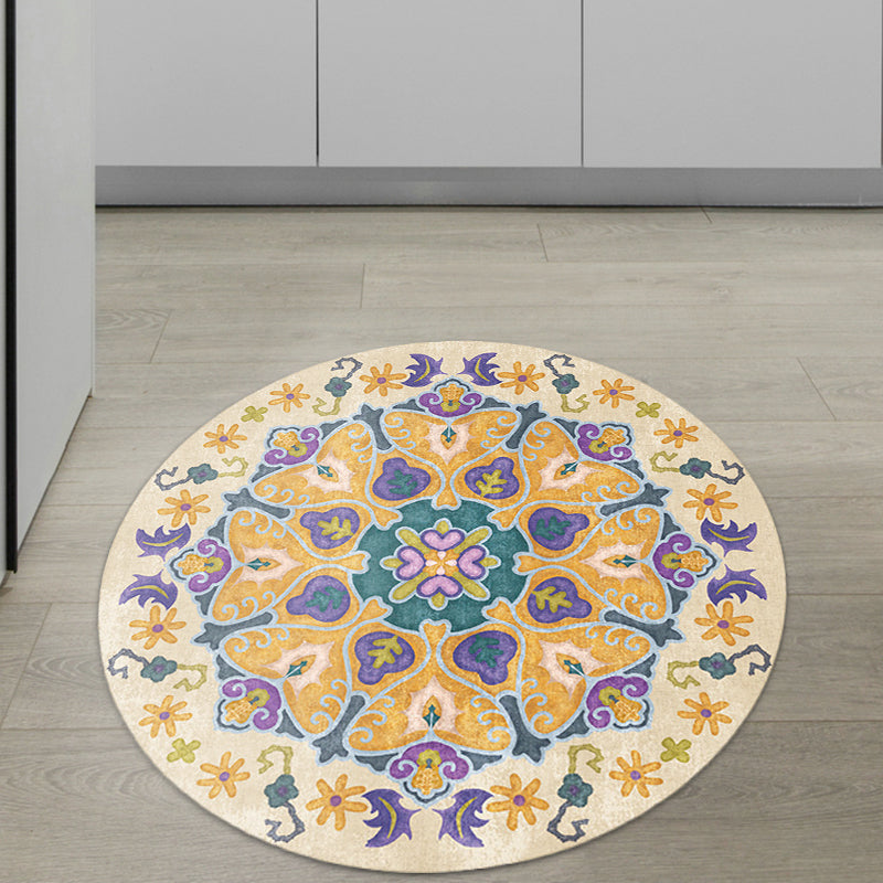Lisslune | Tribal Medallion Rug Yellow Synthetic Rug Non-slip Back Rug for Living Room
