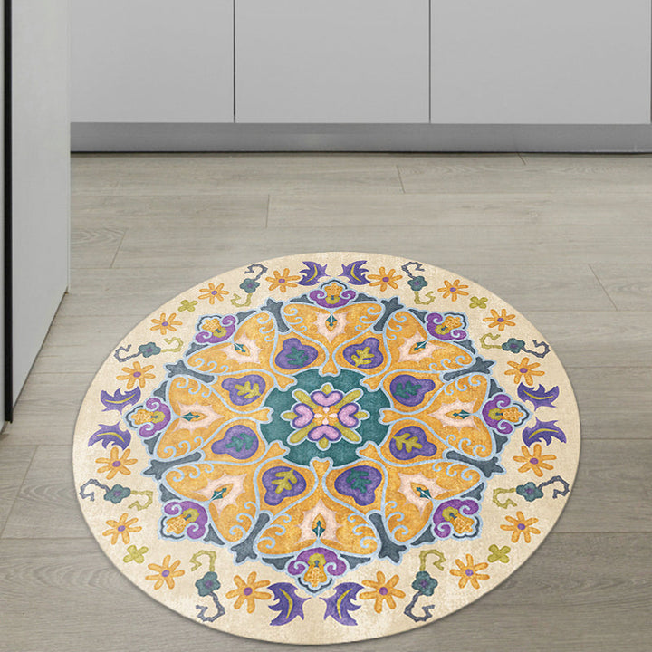 Lisslune | Tribal Medallion Rug Yellow Synthetic Rug Non-slip Back Rug for Living Room