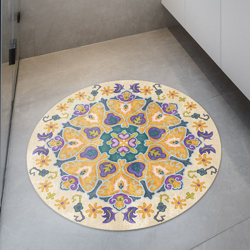 Lisslune | Tribal Medallion Rug Yellow Synthetic Rug Non-slip Back Rug for Living Room