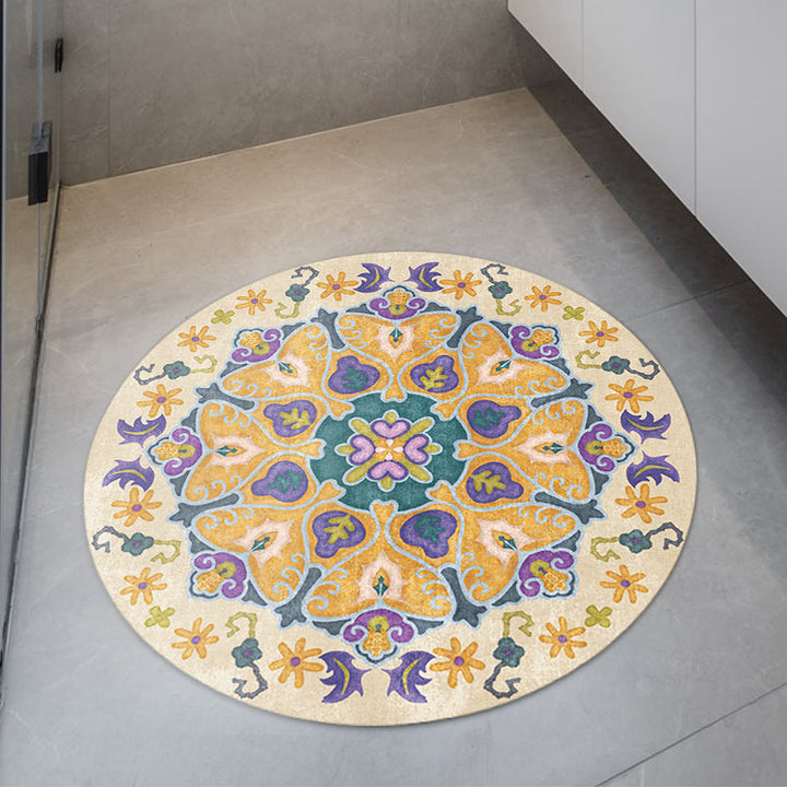 Lisslune | Tribal Medallion Rug Yellow Synthetic Rug Non-slip Back Rug for Living Room