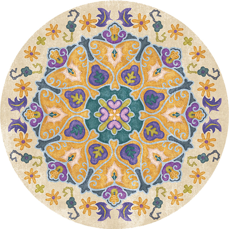 Lisslune | Tribal Medallion Rug Yellow Synthetic Rug Non-slip Back Rug for Living Room