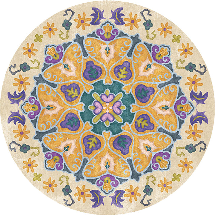 Lisslune | Tribal Medallion Rug Yellow Synthetic Rug Non-slip Back Rug for Living Room