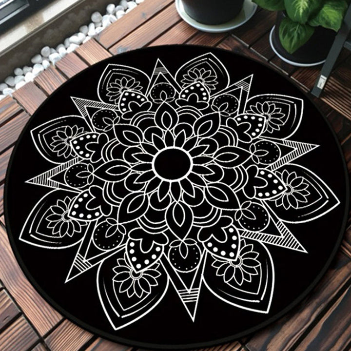 Lisslune | Tribal Medallion Rug Black and White Southwest Rug Polyester Washable Area Rug for Living Room