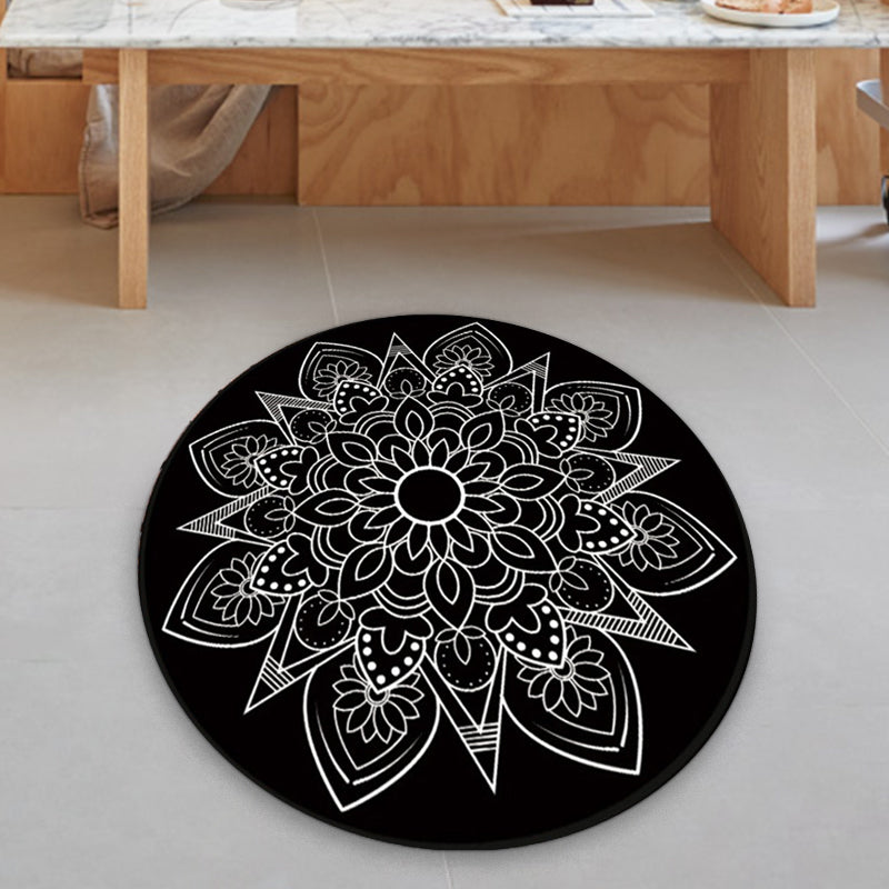 Lisslune | Tribal Medallion Rug Black and White Southwest Rug Polyester Washable Area Rug for Living Room