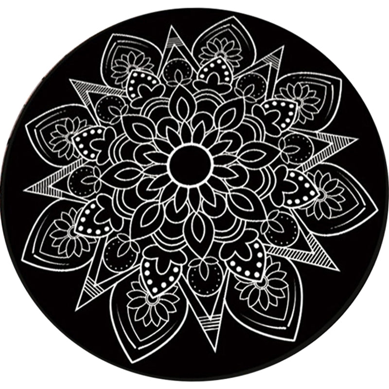 Lisslune | Tribal Medallion Rug Black and White Southwest Rug Polyester Washable Area Rug for Living Room