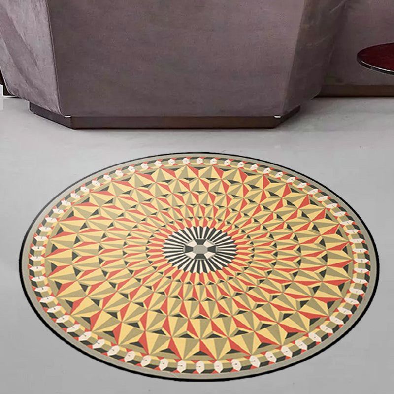 Lisslune | Moroccan floral geometric rug yellow polyester rug non-slip backing area rug for bedroom