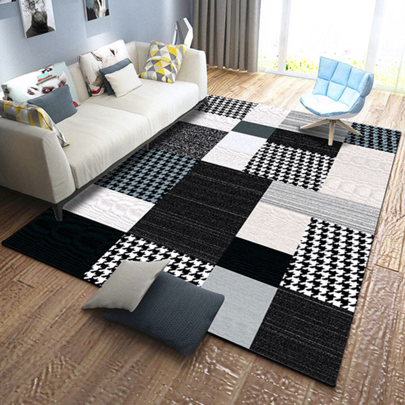 Lisslune | Moroccan living room rug in black and white houndstooth rectangular pattern rug polyester non-slip rug