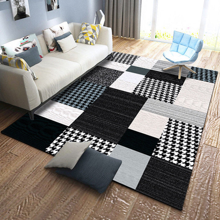 Lisslune | Moroccan living room rug in black and white houndstooth rectangular pattern rug polyester non-slip rug