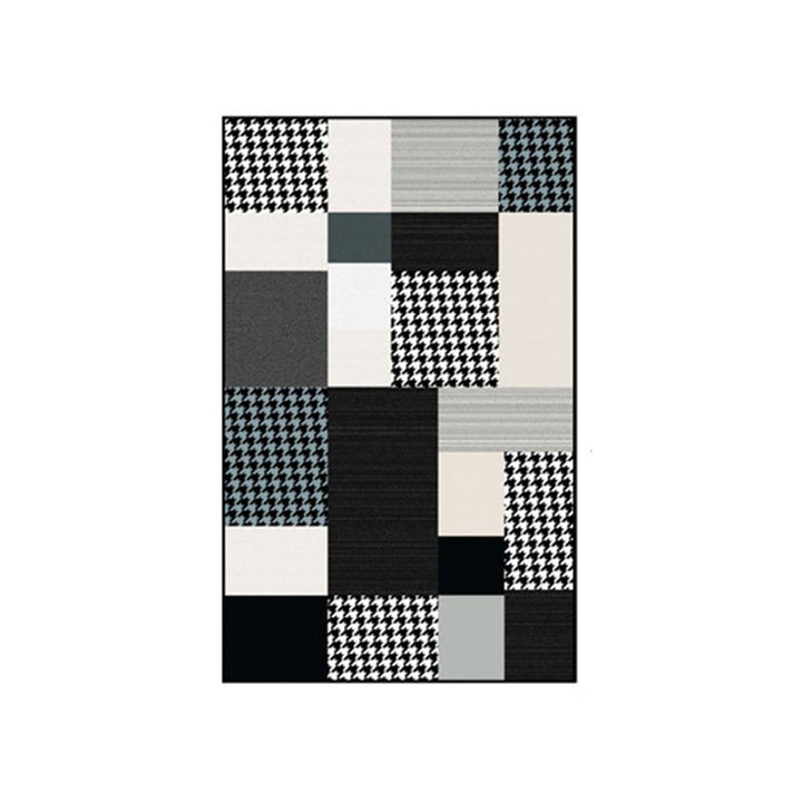 Lisslune | Moroccan living room rug in black and white houndstooth rectangular pattern rug polyester non-slip rug