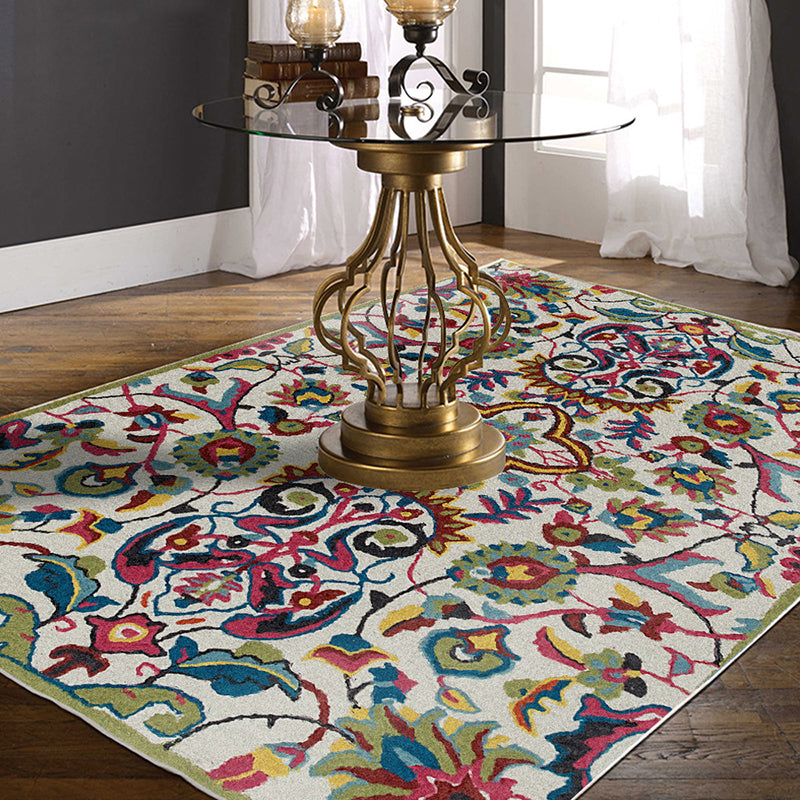 Lisslune | White Moroccan carpet Polyester flower leaf pattern carpet non-slip back carpet for home decoration