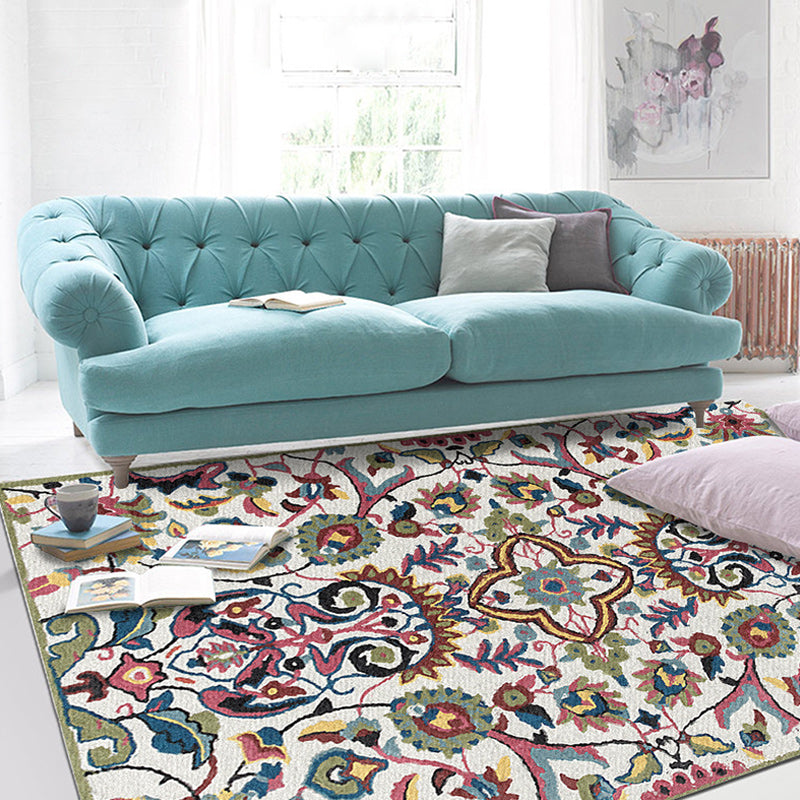 Lisslune | White Moroccan carpet Polyester flower leaf pattern carpet non-slip back carpet for home decoration