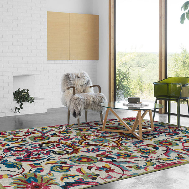 Lisslune | White Moroccan carpet Polyester flower leaf pattern carpet non-slip back carpet for home decoration