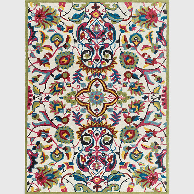 Lisslune | White Moroccan carpet Polyester flower leaf pattern carpet non-slip back carpet for home decoration