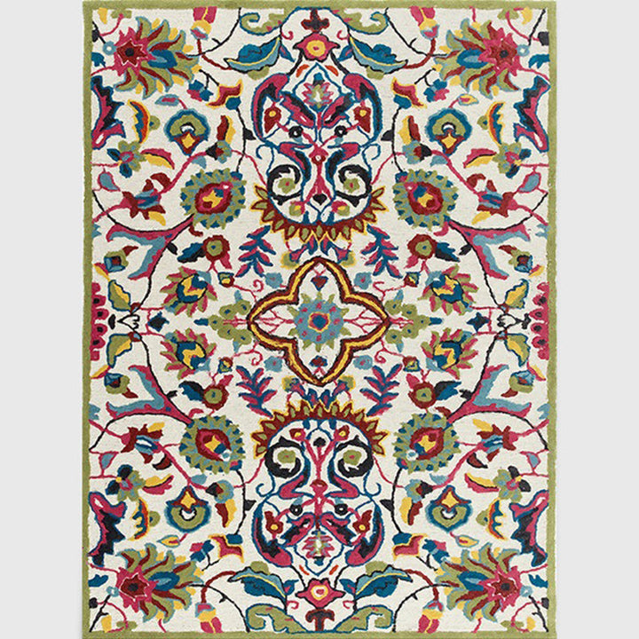 Lisslune | White Moroccan carpet Polyester flower leaf pattern carpet non-slip back carpet for home decoration