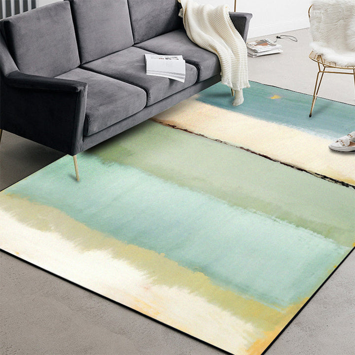 Lisslune | Teal Bedroom Carpet Modern Abstract Color Block Pattern Rug Polyester Washable Rug