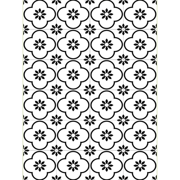 Lisslune | Moroccan living room rug in white floral square pattern rug polyester non-slip area rug