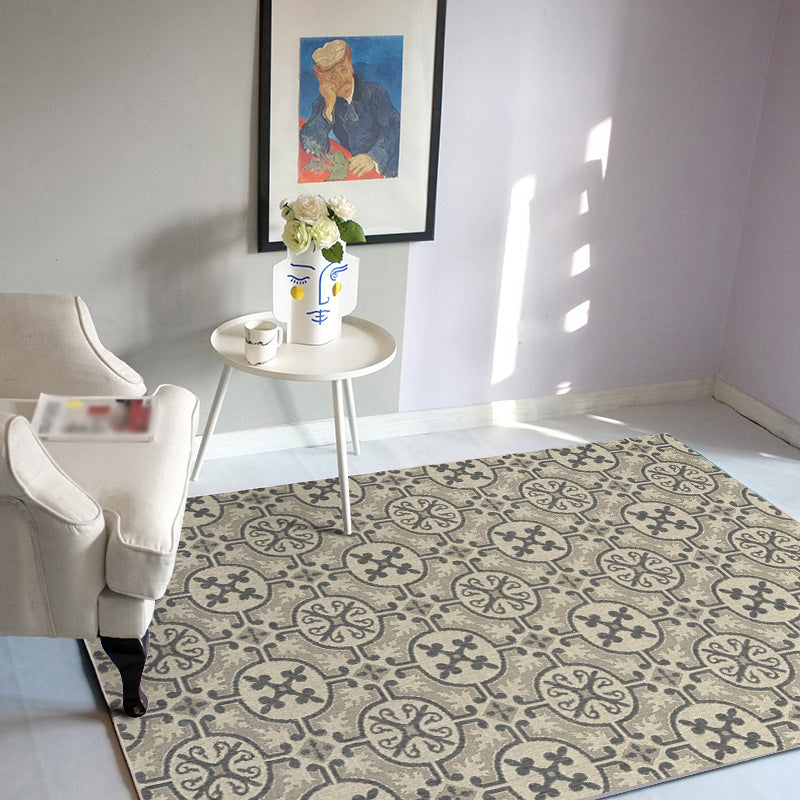 Lisslune | Moroccan Circle Pattern Rug in Brown Polyester Floor Mat Anti-Slip Area Rug for Home Decor