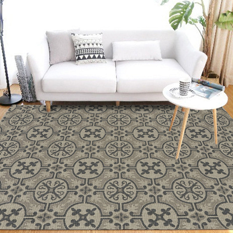 Lisslune | Moroccan Circle Pattern Rug in Brown Polyester Floor Mat Anti-Slip Area Rug for Home Decor