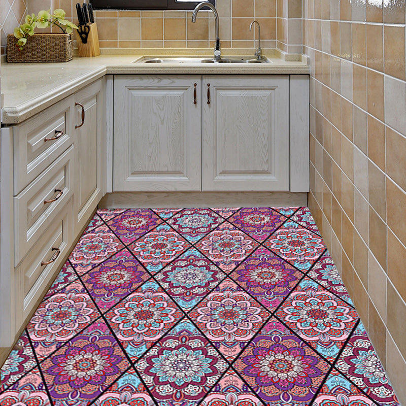 Lisslune | Purple Bedroom Rug Moroccan Floral Diamond Pattern Rug Polyester Non-Slip Back Rug