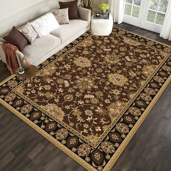 Lisslune | Persian petal pattern rug in brown Moroccan rug polyester non-slip mat rug for bedroom