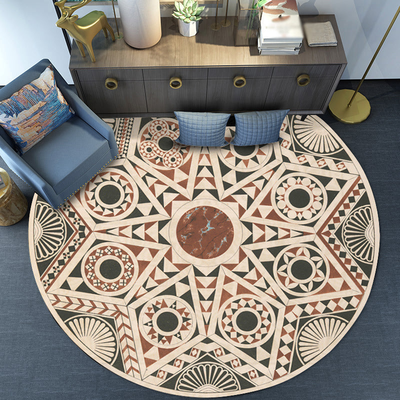 Lisslune | Vintage Southwest Geometric Rug Beige Tribal Rug Polyester Non-Slip Mat Rug for Living Room