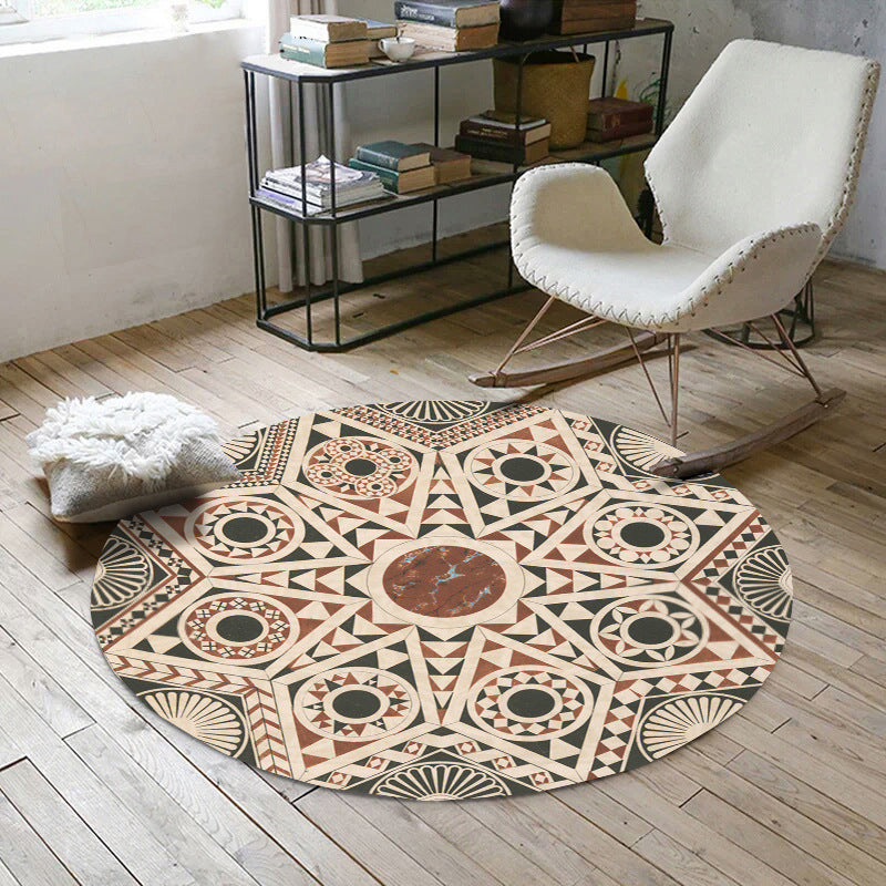 Lisslune | Vintage Southwest Geometric Rug Beige Tribal Rug Polyester Non-Slip Mat Rug for Living Room