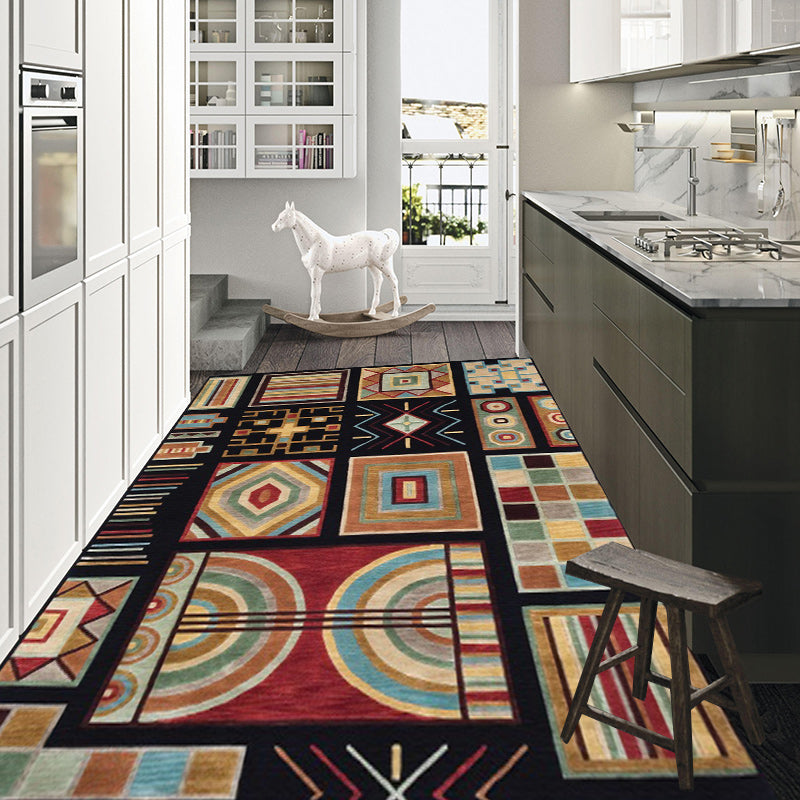 Lisslune | Oriental Geometric Diamond Pattern Rug in Black Moroccan Rug Polyester Non-Slip Back Rug for Bedroom