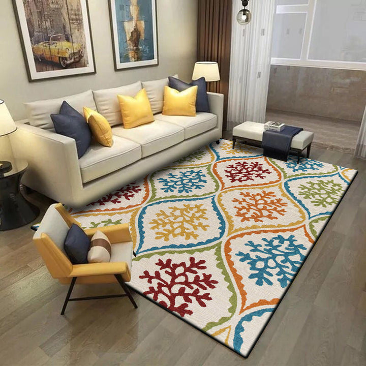 Lisslune | Persian Leaf Branch Pattern Rug in Ivory Moroccan Rug Polyester Non-Slip Back Rug for Bedroom