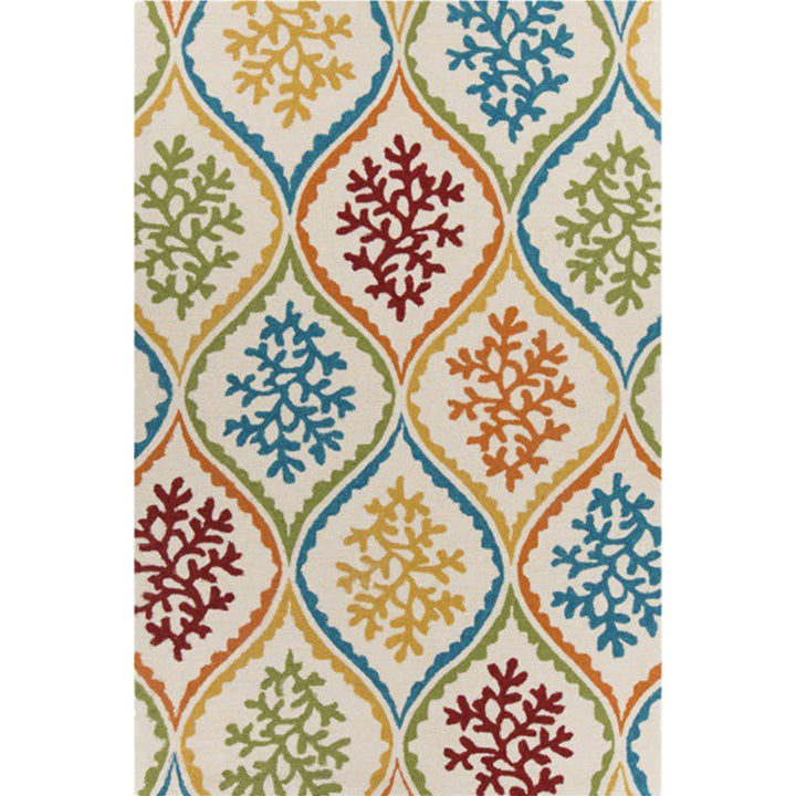 Lisslune | Persian Leaf Branch Pattern Rug in Ivory Moroccan Rug Polyester Non-Slip Back Rug for Bedroom