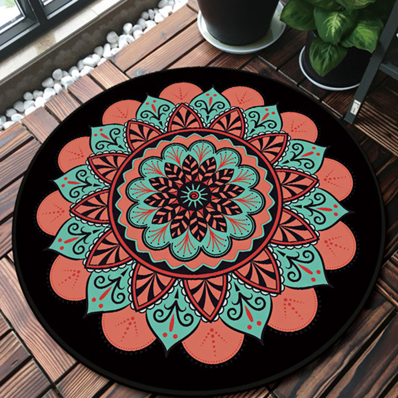 Lisslune | Pink and black southwestern rug Polyester Tribal Floral rug washable rug for the living room