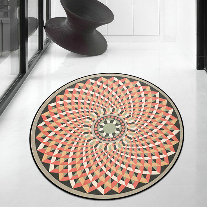 Lisslune | Orange and pink Moroccan carpet polyester flower rug non-slip backing rug for living room