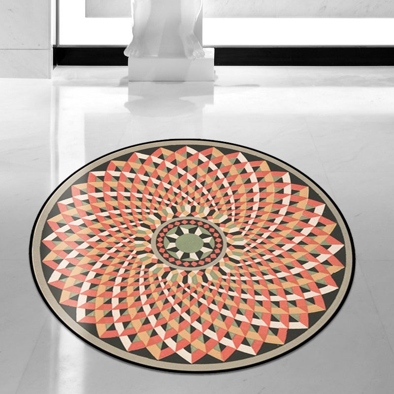 Lisslune | Orange and pink Moroccan carpet polyester flower rug non-slip backing rug for living room