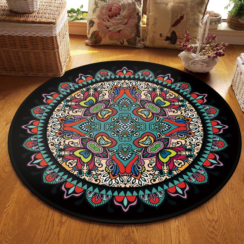 Lisslune | Tribal Southwestern Carpet Blue and Black Polyester Rug Non-Slip Back Rug for Bedroom