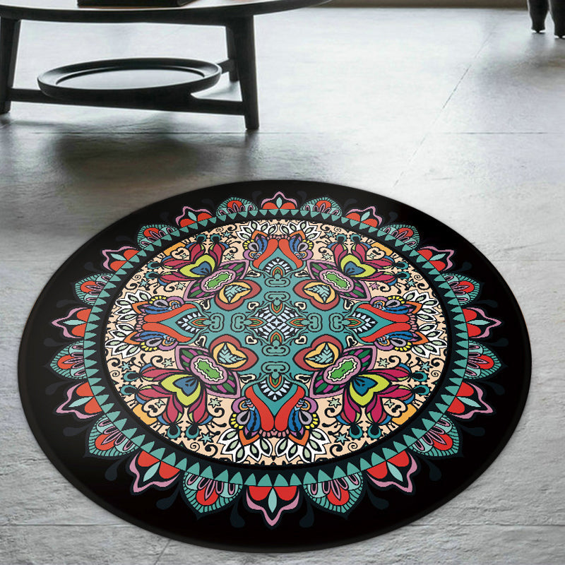 Lisslune | Tribal Southwestern Carpet Blue and Black Polyester Rug Non-Slip Back Rug for Bedroom