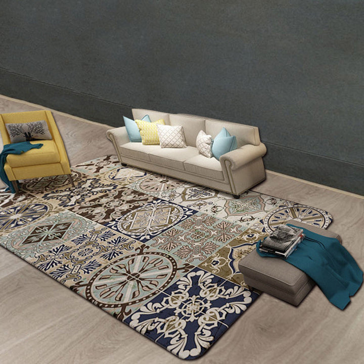Lisslune | Brown Moroccan Carpet Polyester Floral Diamond Rectangular Pattern Area Rug for Home Decor