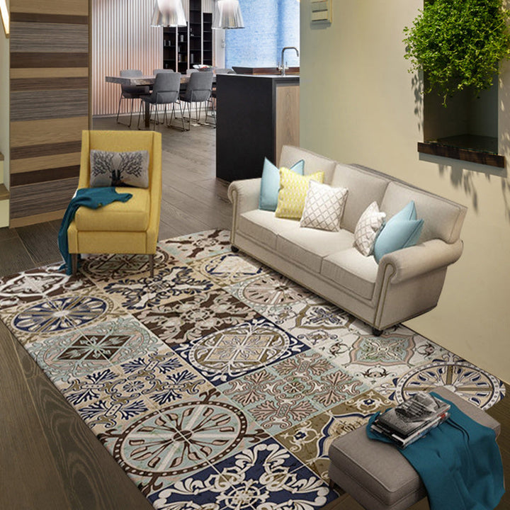 Lisslune | Brown Moroccan Carpet Polyester Floral Diamond Rectangular Pattern Area Rug for Home Decor