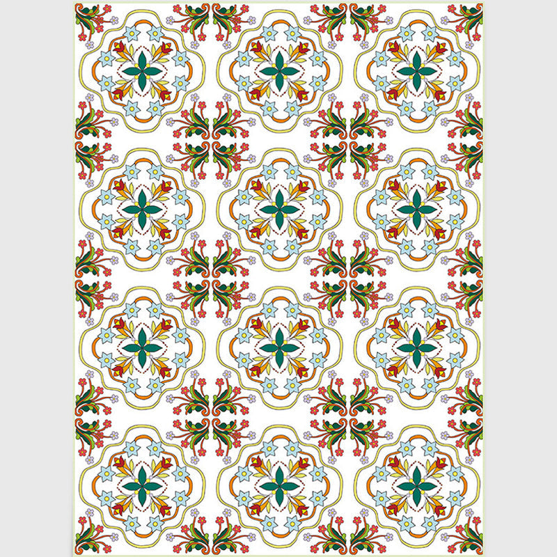 Lisslune | White Bedroom Rug Moroccan Geometric Flower Leaf Pattern Rug Polyester Non-Slip Rug