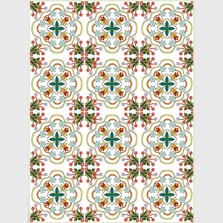 Lisslune | White Bedroom Rug Moroccan Geometric Flower Leaf Pattern Rug Polyester Non-Slip Rug