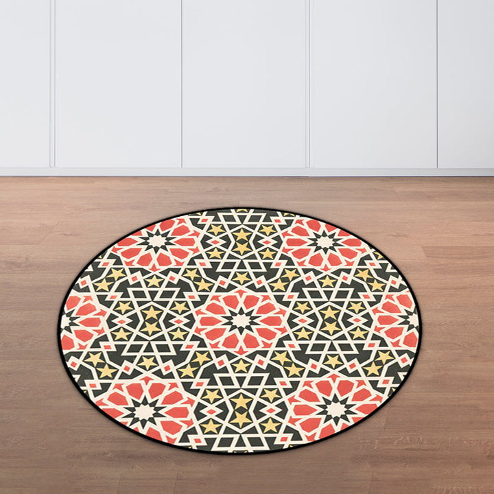 Lisslune | American Southwest Star Flower Carpet Red and Black Polyester Rug Non-Slip Back Carpet for Bedroom