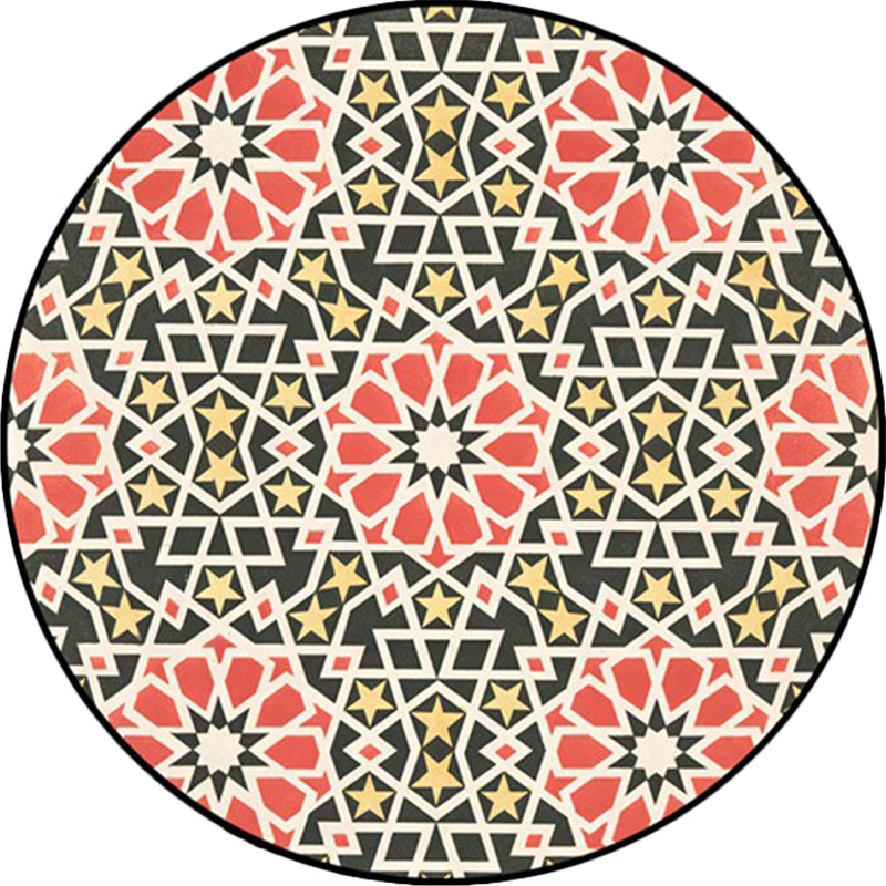 Lisslune | American Southwest Star Flower Carpet Red and Black Polyester Rug Non-Slip Back Carpet for Bedroom