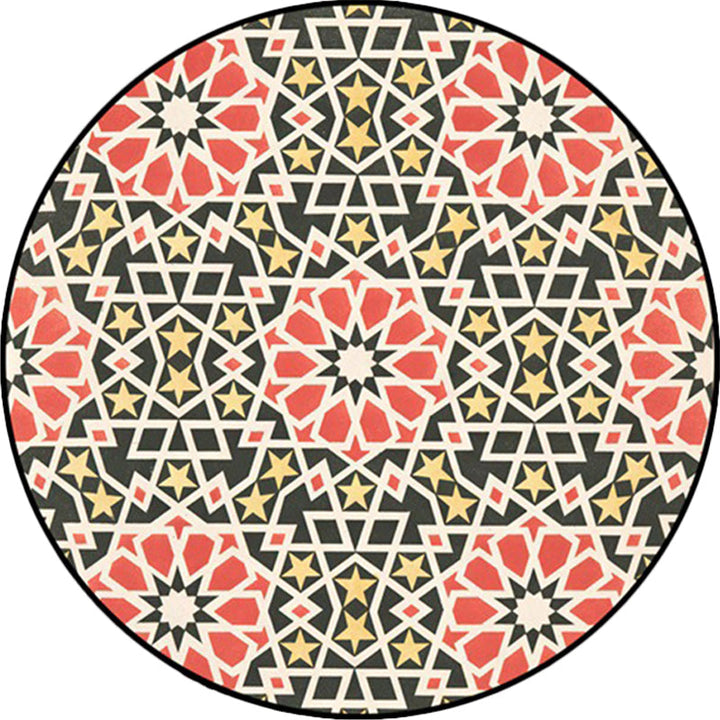 Lisslune | American Southwest Star Flower Carpet Red and Black Polyester Rug Non-Slip Back Carpet for Bedroom
