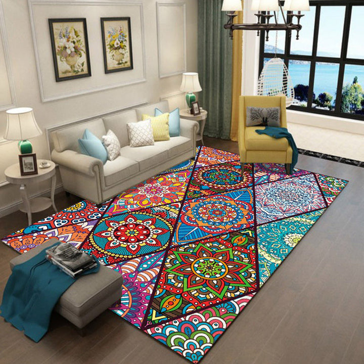 Lisslune | Colorful Bedroom Rug Moroccan Floral Diamond Dot Pattern Rug Polyester Machine Washable Non-Slip Backing Rug for Living Room