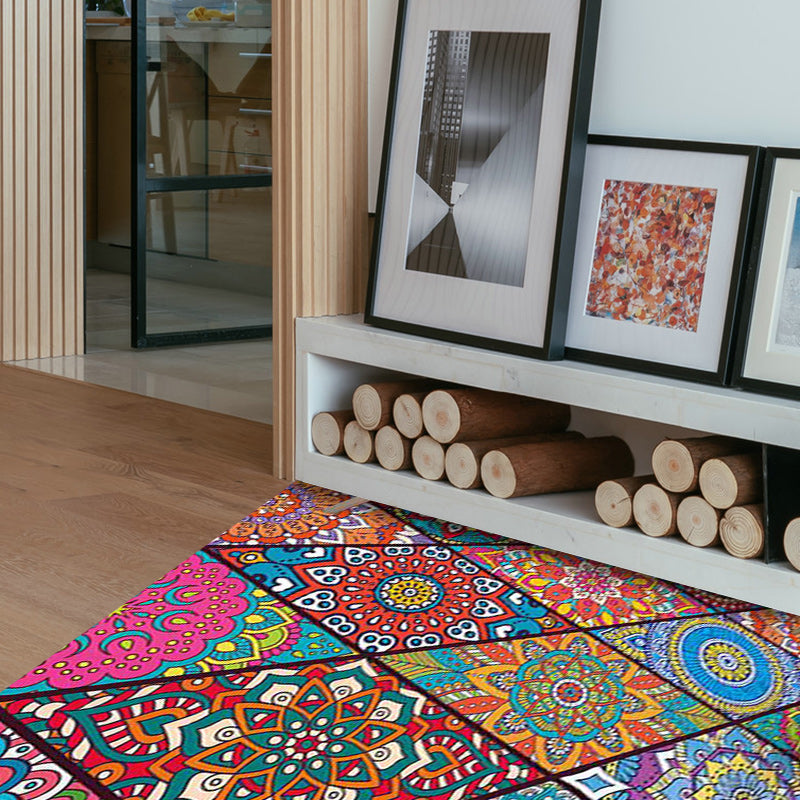 Lisslune | Colorful Bedroom Rug Moroccan Floral Diamond Dot Pattern Rug Polyester Machine Washable Non-Slip Backing Rug for Living Room