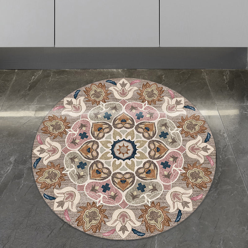Lisslune | Retro Southwest Rug Brown Tribal Rug Synthetic Non-slip Backing Rug for Living Room