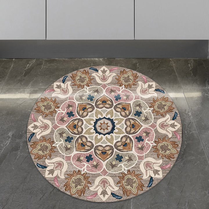 Lisslune | Retro Southwest Rug Brown Tribal Rug Synthetic Non-slip Backing Rug for Living Room