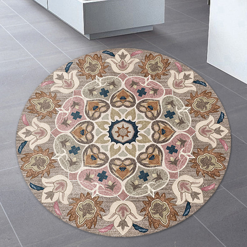 Lisslune | Retro Southwest Rug Brown Tribal Rug Synthetic Non-slip Backing Rug for Living Room
